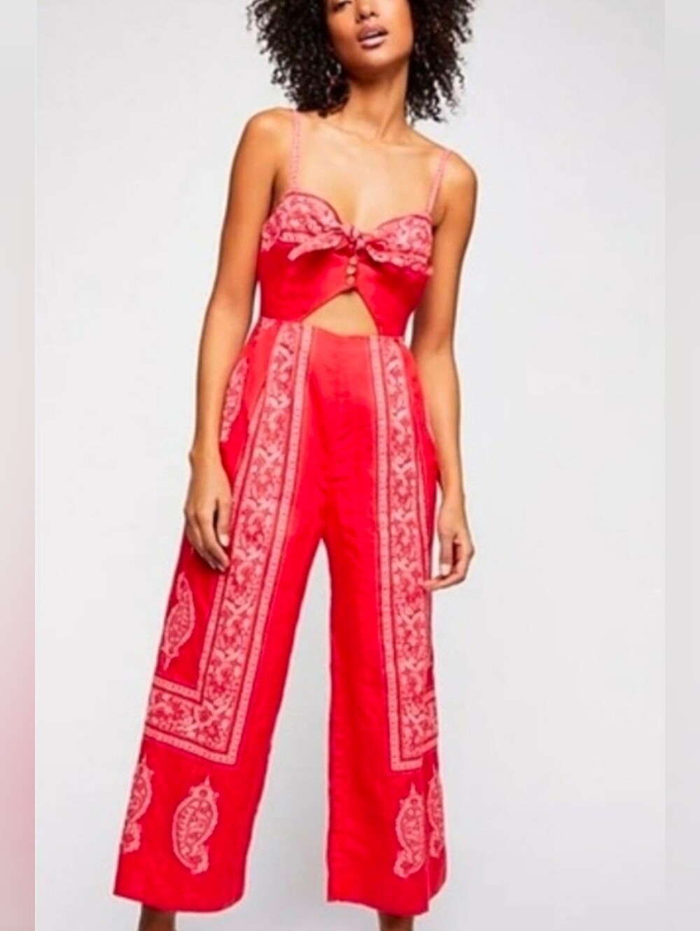 FREE PEOPLE FEEL THE SUN CUTOUT RED JUMPSUIT